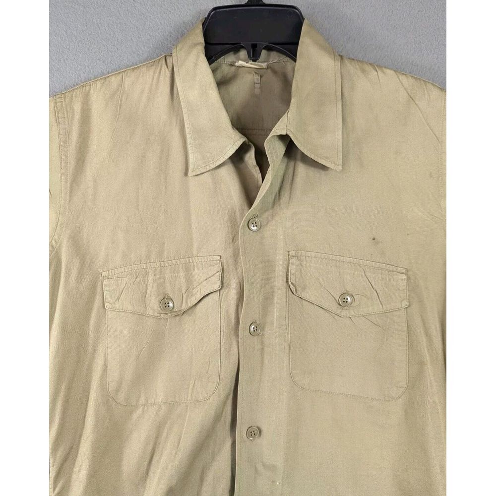 Army Military Surplus Small 70s' Canvas L Sleeve Button Shirt Tan Vintage Street